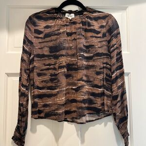cloth & stone Brown and Black Patterned Long-Sleeve Blouse